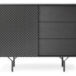 Komoda jednodrzwiowa ROYAL z trzema szufladami 97 cm frez diamentowy czarny