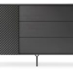 Komoda jednodrzwiowa ROYAL z trzema szufladami 144 cm frez diamentowy czarny