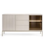 Komoda dwudrzwiowa SORO z trzema szufladami 153 cm przeszklona z LED kaszmir