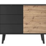 Komoda jednodrzwiowa SILA z trzema szufladami 104 cm ryflowany front czarny