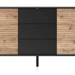 Komoda dwudrzwiowa SILA z trzema szufladami 154 cm ryflowany front czarny