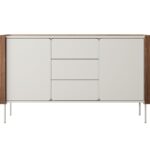 Komoda dwudrzwiowa RIRI z trzema szufladami 141 cm orzech warmia/kaszmir