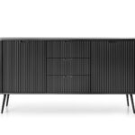 Komoda dwudrzwiowa ALURE z trzema szufladami 168 cm ryflowana czarny