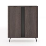 Komoda dwudrzwiowa NUBE wysoka 113 cm ryflowany akcent dąb dunin, czarny