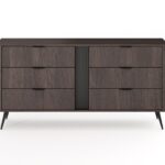 Komoda NUBE z sześcioma szufladami 163 cm ryflowany akcent  dąb dunin, czarny
