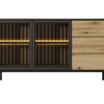 Komoda dwudrzwiowa NONNA z trzema szufladami, lamele, LED 149 cm czarny