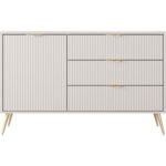 Komoda jednodrzwiowa NEST z trzema szufladami 138 cm ryflowany front beż