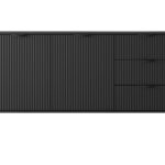 Komoda dwudrzwiowa NEST czarny z trzema szufladami 163 cm ryflowany front czarny