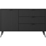 Komoda jednodrzwiowa NEST z trzema szufladami 138 cm ryflowany front czarny