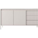 Komoda dwudrzwiowa CALMA z trzema szufladami 153 cm ryflowany front beżowy