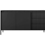 Komoda dwudrzwiowa CALMA z trzema szufladami 153 cm ryflowany front czarny