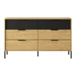 Komoda LILLY z sześcioma szufladami 137 cm dąb ryflowany front dąb baltic/czarny