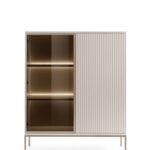 Witryna dwudrzwiowa SORO wysoka 103 cm przeszklona z LED, lamele, kaszmir