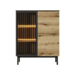 Witryna NONNA niska 100 cm przeszklona LED czarny/dąb evoke