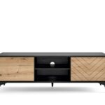 Szafka RTV dwudrzwiowa ARTE 154 cm jodełka czarny, dąb evoke