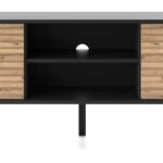 Szafka RTV dwudrzwiowa SILA 154 cm, ryflowany front  dąb artisan, czarny