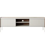 Szafka RTV dwudrzwiowa RIRI 180 cm, drewniane obrzeża orzech warmia, kaszmir