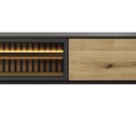 Szafka RTV dwudrzwiowa NONNA 179 cm przeszklona z LED czarny/dąb evoke