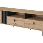 Szafka RTV jednodrzwiowa SILO z dwiema szufladami 165 cm lamele dąb artisan, antracyt