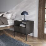 Stolik nocny ORT 56 cm z szufladą ryflowany front czarny