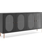 Komoda czterodrzwiowa VOLT 164 cm przeszklona, metalowe nogi, czarny