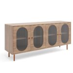 Komoda czterodrzwiowa VOLT 164 cm przeszklona, metalowe nogi, orzech włoski