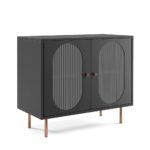 Komoda dwudrzwiowa VOLT 110 cm przeszklona, metalowe nogi, czarny