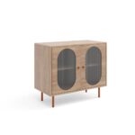 Komoda dwudrzwiowa VOLT 110 cm przeszklona, metalowe nogi, orzech włoski