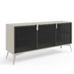 Komoda trzydrzwiowa RAVI 180 cm front ze stalowej siatki i złotymi detalami, kaszmir