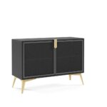 Komoda dwudrzwiowa RAVI 120 cm front ze stalowej siatki i złotymi detalami, czarny