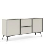 Komoda trzydrzwiowa MEDU 164 cm z drewnianymi frontami i metalowymi nogami, kaszmir