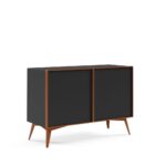 Komoda dwudrzwiowa MEDU 110 cm z drewnianymi frontami i metalowymi nogami, czarny