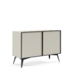 Komoda dwudrzwiowa MEDU 110 cm z drewnianymi frontami i metalowymi nogami, kaszmir