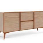 Komoda trzydrzwiowa MEDU 164 cm cm fornirowana obłogiem dębowym, metalowe nogi, dąb natural