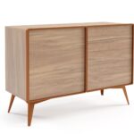 Komoda dwudrzwiowa MEDU 110 cm fornirowana obłogiem dębowym, metalowe nogi, dąb natural