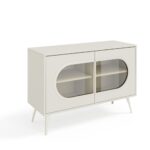 Komoda dwudrzwiowa CAZZU 110 cm z przydymionym szkłem i złotymi detalami, kaszmir