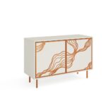 Komoda dwudrzwiowa MALF 110 cm z frontami zdobionymi wzorem i miedzianymi akcentami, kaszmir