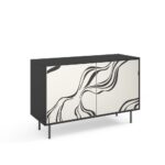 Komoda dwudrzwiowa MARMORO 110 cm z frontami zdobionymi wzorem i metalowymi detalami, kaszmir