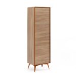 Witryna MEDU 200 cm przeszklona fornirowana obłogiem dębowym, metalowe nogi, dąb natural