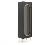 Witryna CAZZU 200 cm przeszklona z przydymionym szkłem i złotymi detalami, czarny