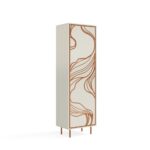 Witryna MALF 200 cm z frontami zdobionymi wzorem i miedzianymi akcentami, kaszmir