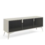 Szafka RTV trzydrzwiowa RAVI 161 cm front z metalowej drobnej siatki, kaszmir