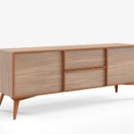 Szafka RTV trzydrzwiowa MEDU DĄB 161 cm metalowe okucia, obłóg dębowy, dąb natural