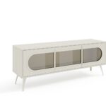 Szafka RTV trzydrzwiowa CAZZU 161 cm przeszklony front z owalną listwą dekoracyjną, kaszmir