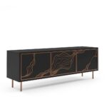 Szafka RTV trzydrzwiowa MALF 161 cm front z designerskim wzorem w stylu art déco, czarny