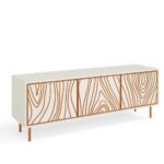 Szafka RTV trzydrzwiowa ALTORE 161 cm front z dekoracyjnym wzorem słojów drewna, kaszmir