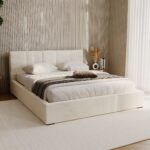 Łóżko tapicerowane LERA 160x200 z pojemnikiem, przeszycia pionowe