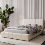 Łóżko tapicerowane KALLY 180x200 z pojemnikiem, przeszycia pionowe