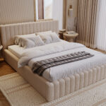 Łóżko tapicerowane ROSA 180x200 z pojemnikiem, przeszycia pionowe