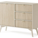 Komoda jednodrzwiowa FORI z trzema szufladami 106 cm piaskowy beż